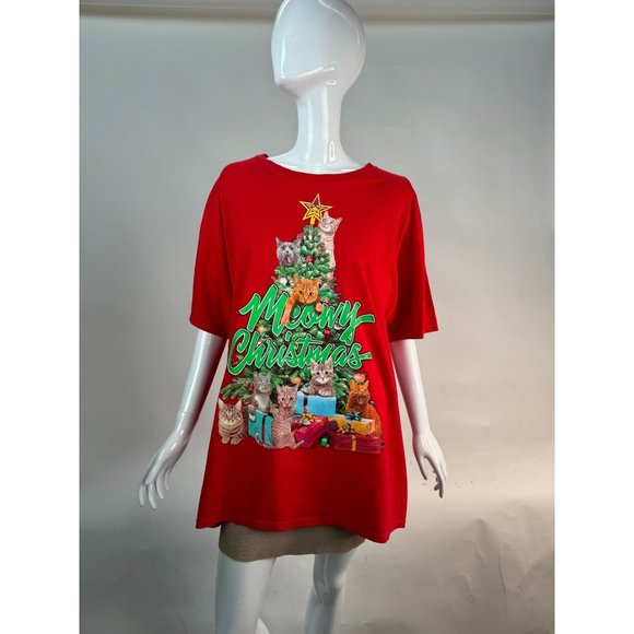 DEC 25TH Merry Christmas Cat Tree Ugly TShirt Contest XL RED COTTON - Picture 7 of 16